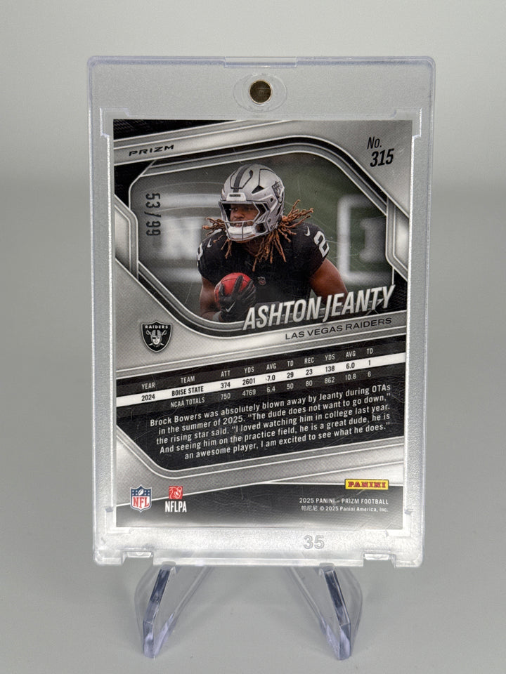 Ashton Jeanty 2025 Panini Prizm Blue Ice Rookie, 53/99