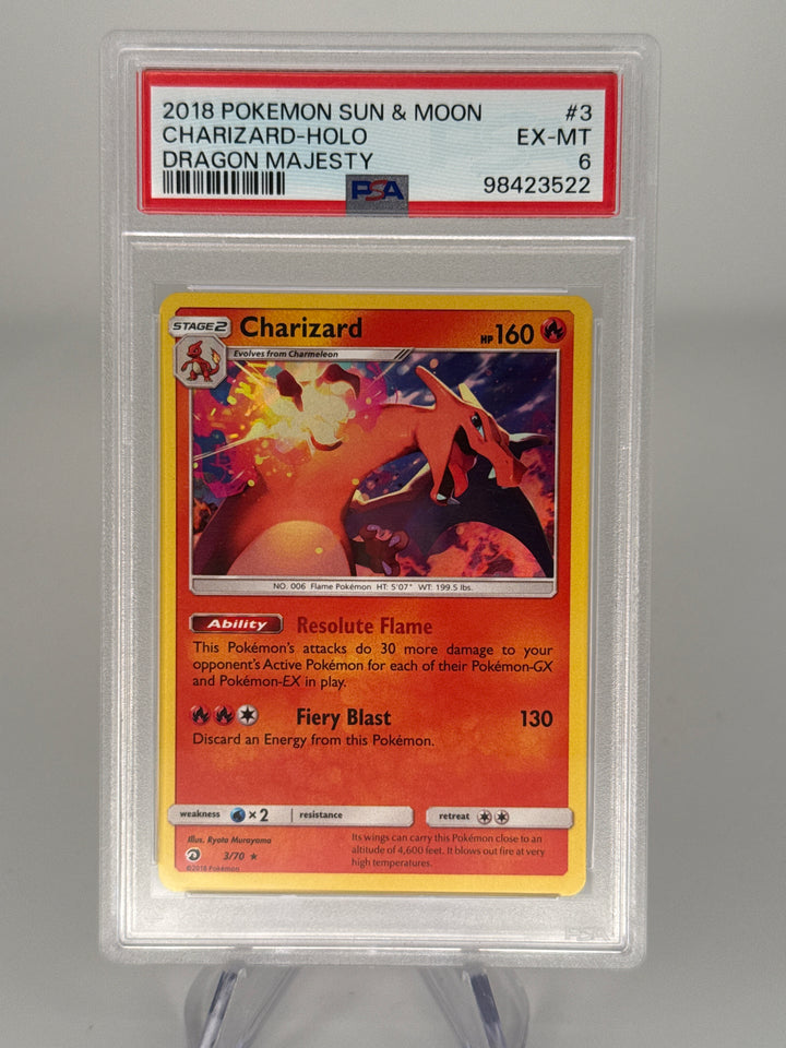 Pokemon TCG 2018 Charizard Sun & Moon Dragon Majesty Holo, 3/70, PSA 6
