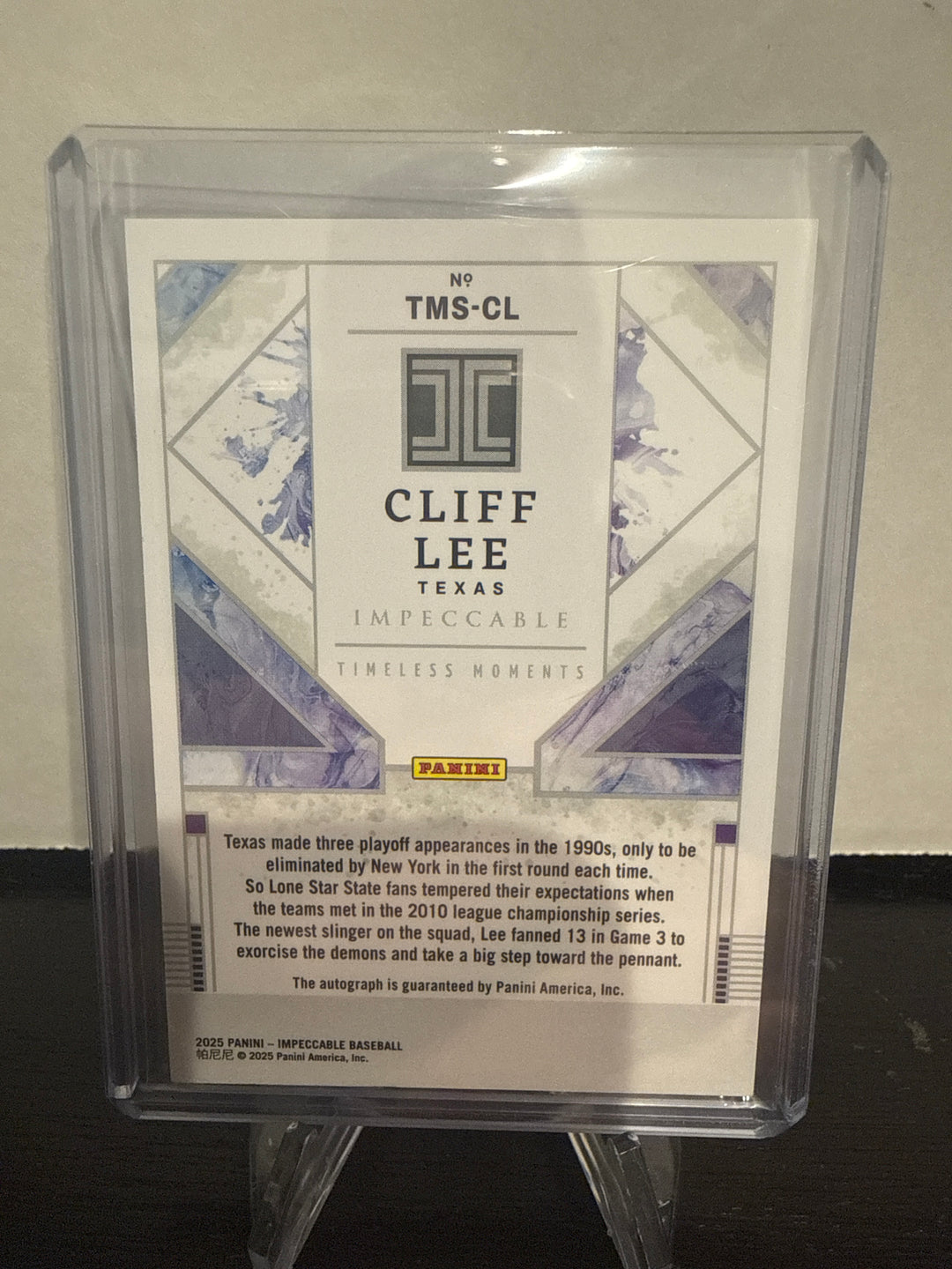 Cliff Lee 2025 Panini Impeccable Timeless Moments Auto Gold, 01/10