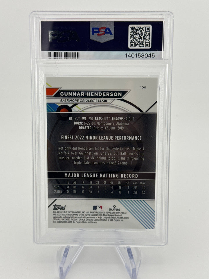 Gunnar Henderson 2023 Topps Finest Gold Refractor Rookie, 19/50, PSA 9 Mint