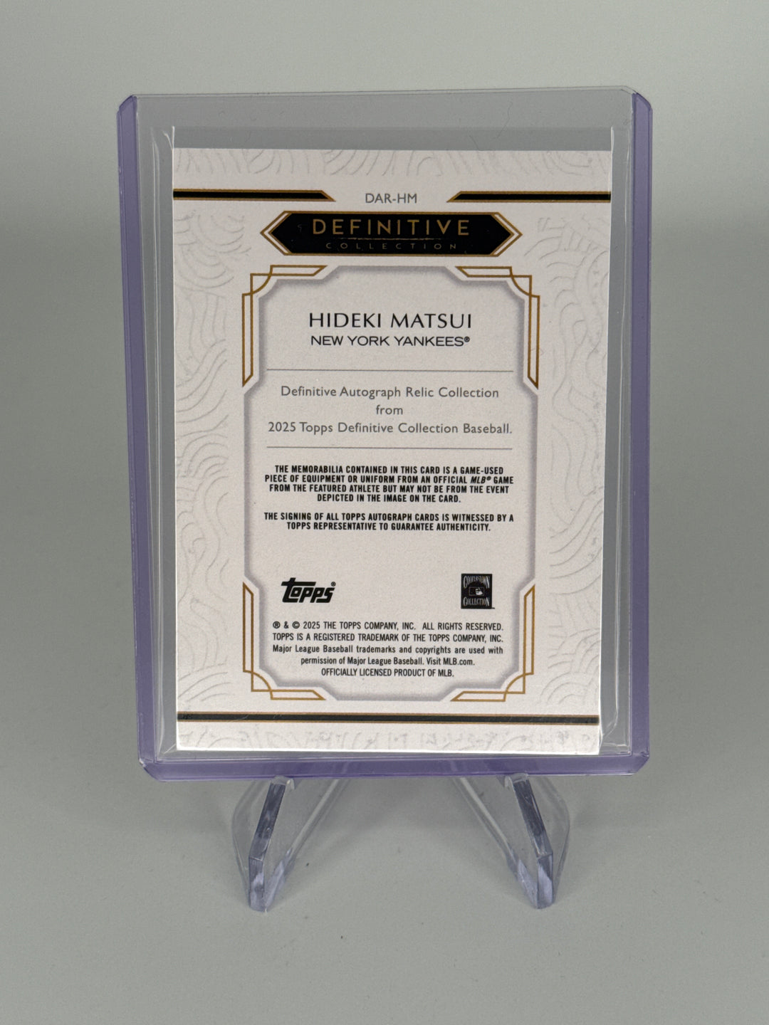 Hideki Matsui 2025 Topps Definitive Collection Auto Relic, 13/50