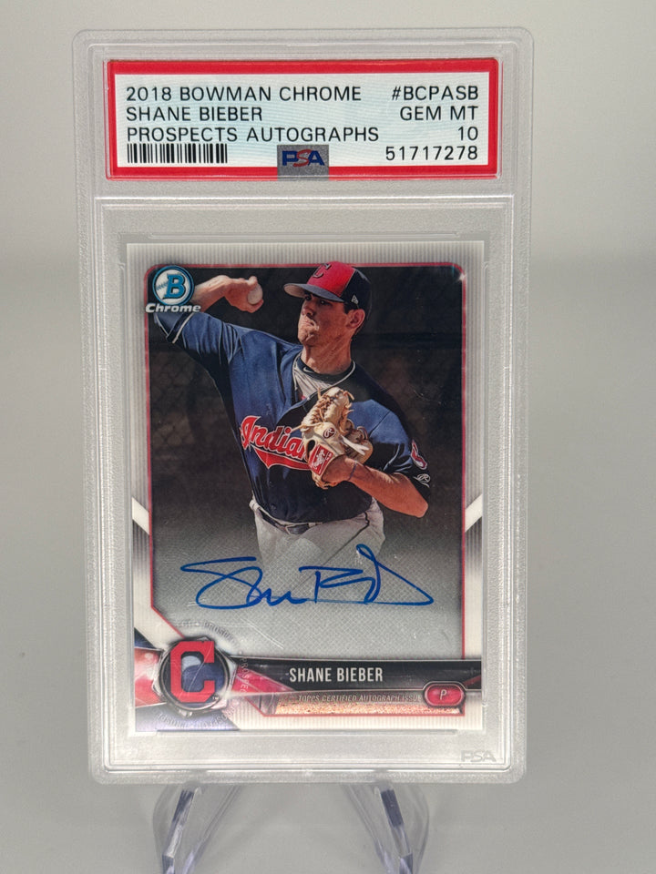Shane Bieber 2018 Bowman Chrome Prospect Auto, PSA 10 Gem Mint