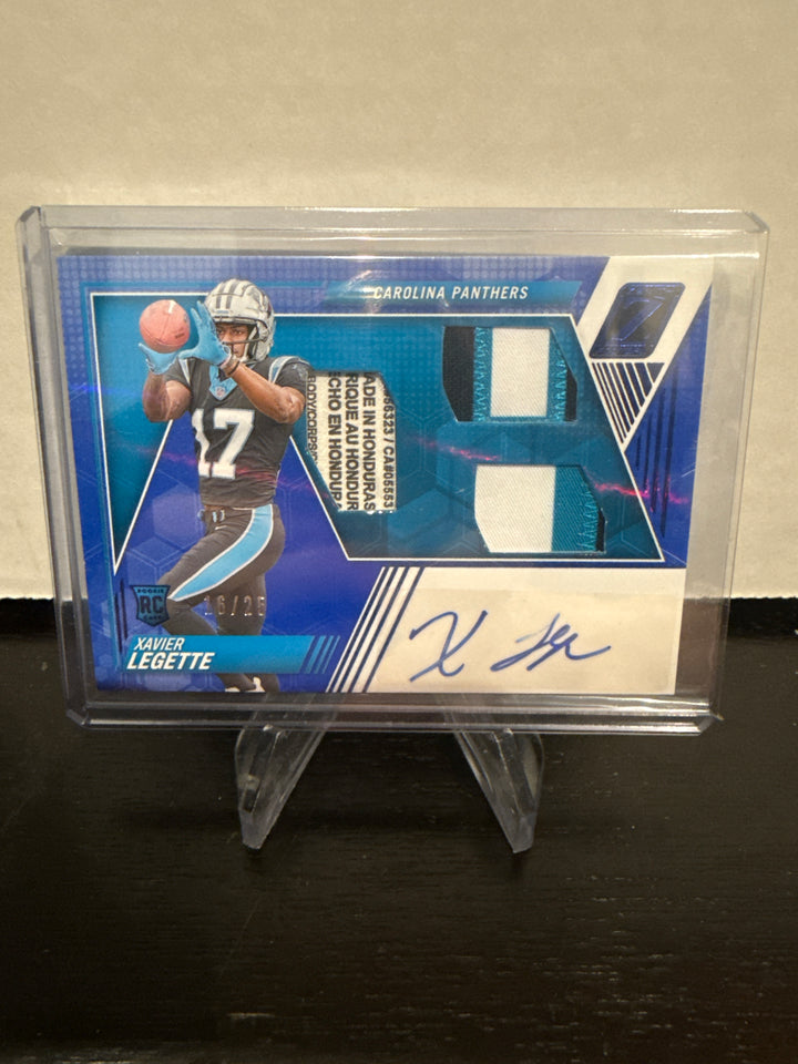 Xavier Legette 2024 Panini Zenith Rookie Triple Patch Laundry Tag Auto, 16/25