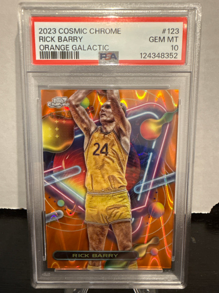 Rick Barry 2023 Topps Chrome Cosmic Orange Galactic Refractor, 01/25, PSA 10 Gem Mint