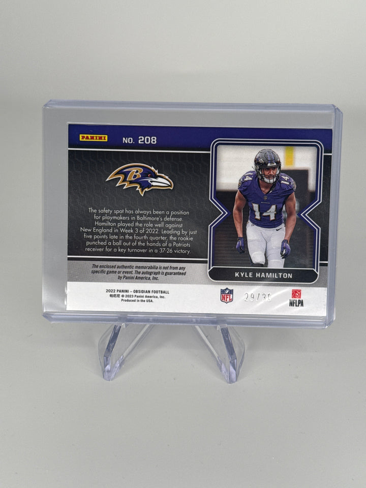Kyle Hamilton 2022 Panini Obsidian Rookie Patch Auto Electric Etch Purple, 29/30