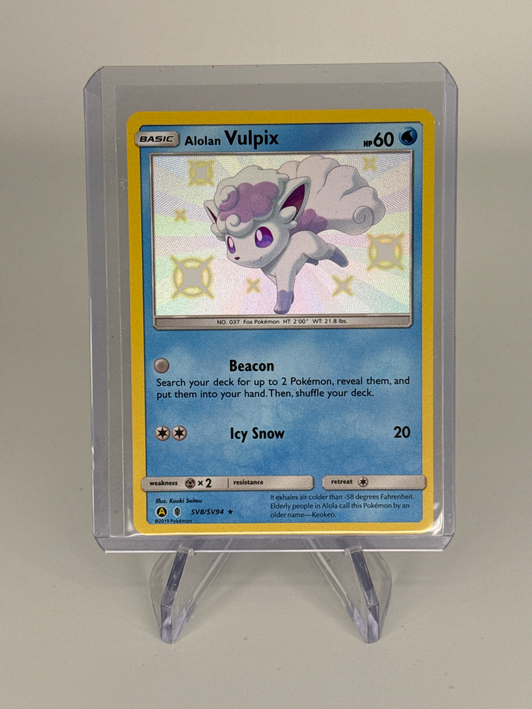 Pokemon TCG 2019 Alolan Vulpix Hidden Fates Shiny Vault Holo, SV8/SV94