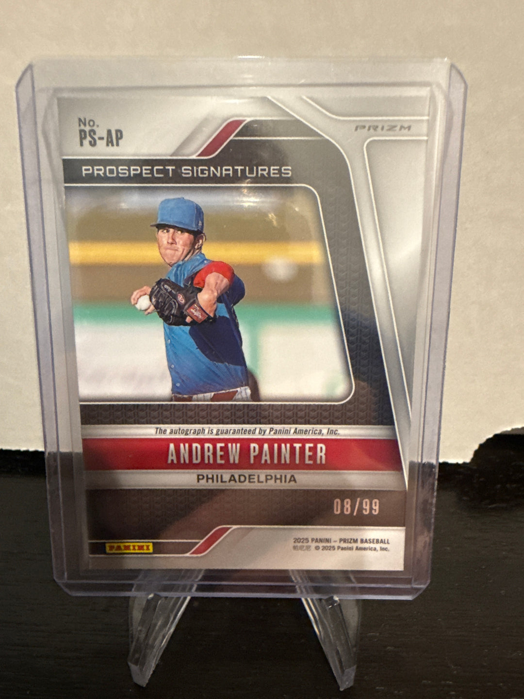 Andrew Painter 2025 Panini Prizm Prospect Signature Red, 08/99
