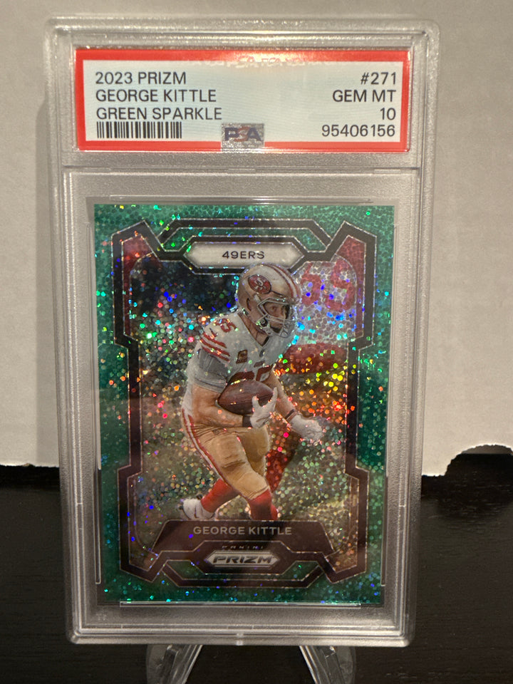 George Kittle 2023 Panini Prizm Green Sparkle, 8/8, PSA 10 Gem Mint
