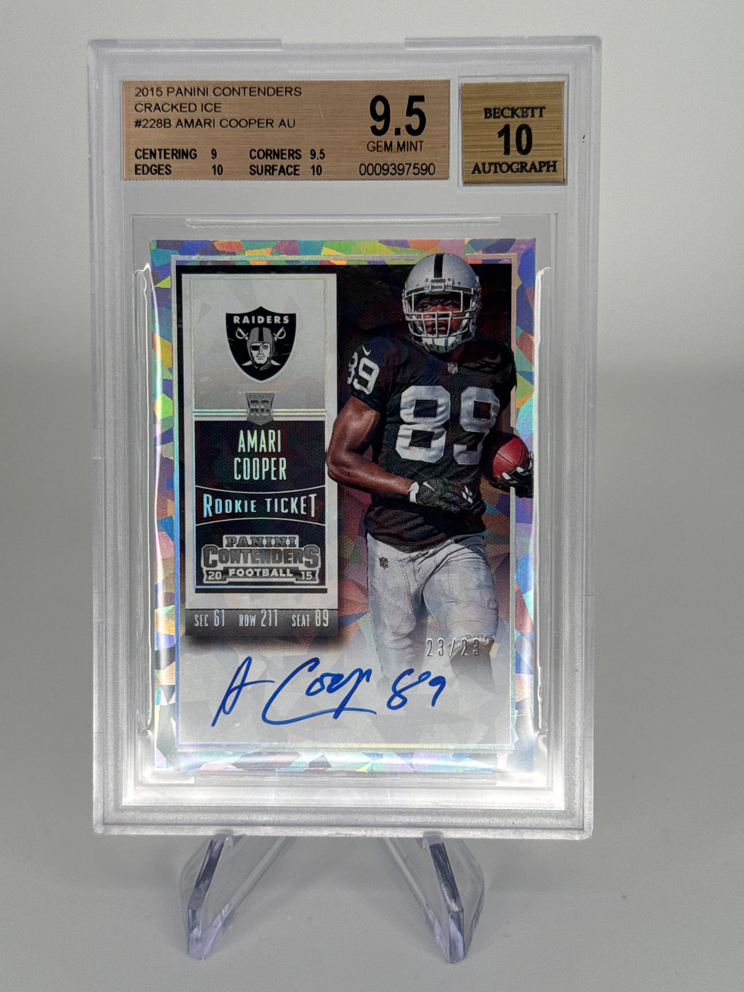 Amari Cooper 2015 Panini Contenders Cracked Ice Rookie Ticket Auto, 23/23, BGS 9.5 Gem Mint