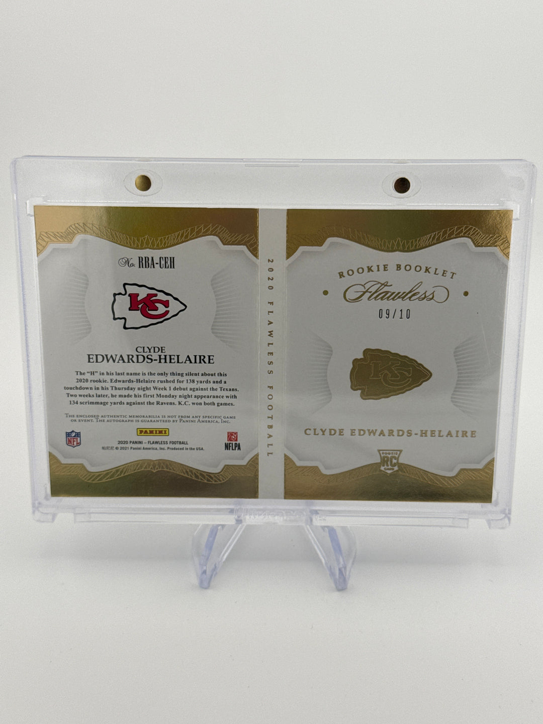 Clyde Edwards-Helaire 2020 Panini Flawless Rookie Patch Auto Booklet, 09/10