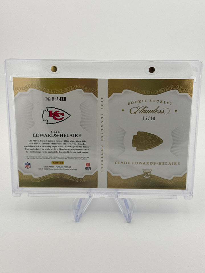 Clyde Edwards-Helaire 2020 Panini Flawless Rookie Patch Auto Booklet, 09/10
