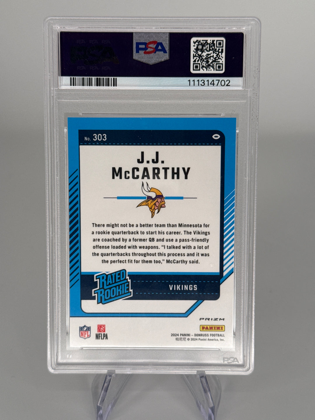 J.J. McCarthy 2024 Panini Donruss Optic Preview Red Wave Rated Rookie, PSA 10 Gem Mint