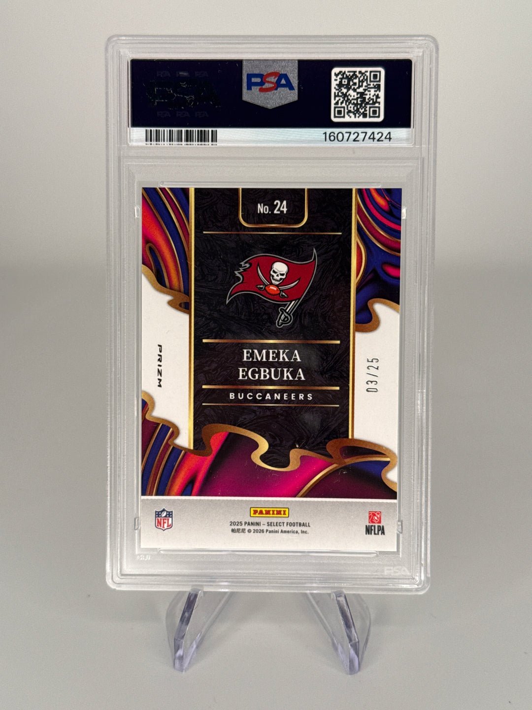 Emeka Egbuka 2025 Panini Select Phenomenon Tie Die Prizm Rookie, 03/25, PSA 10 Gem Mint