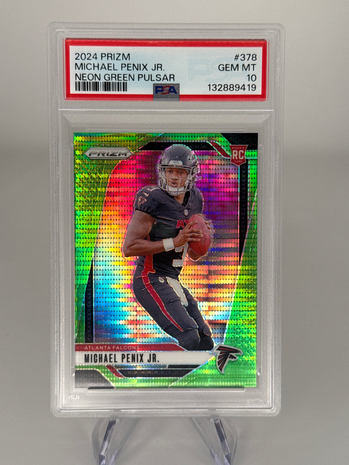 Michael Penix Jr 2024 Panini Prizm Neon Green Prizm Rookie, PSA 10 Gem Mint