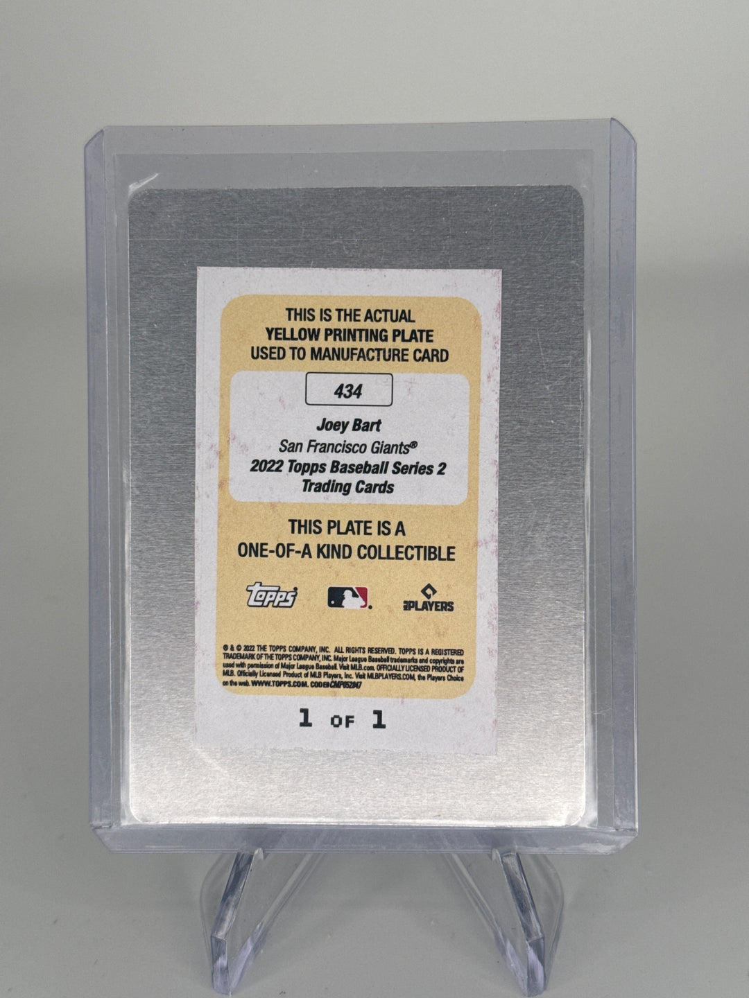 Joey Bart 2022 Topps Series 2 Future Stars Yellow Printing Plate 1/1 Rookie