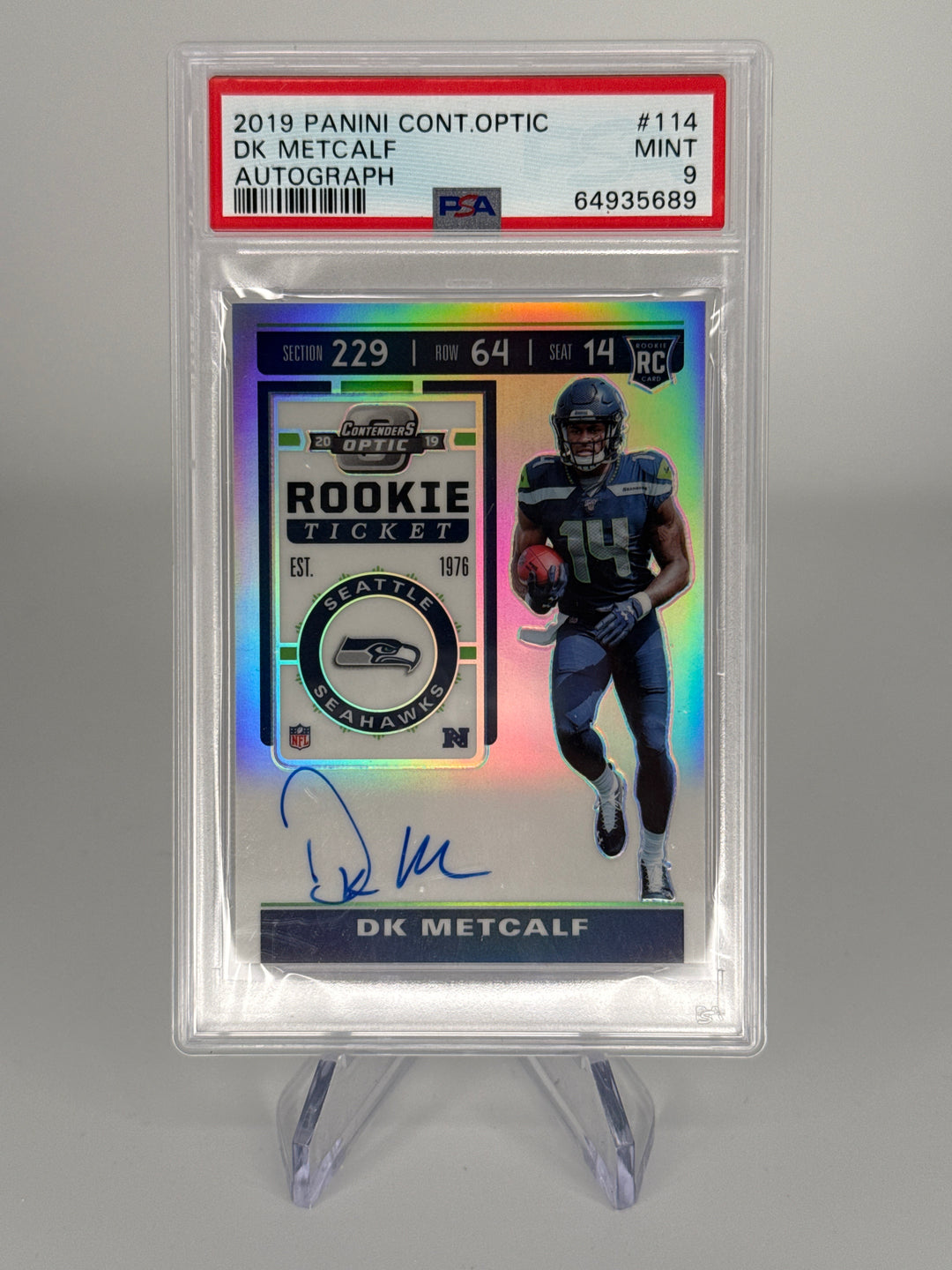 DK Metcalf 2019 Panini Contenders Optic Rookie Auto, PSA 9 Mint