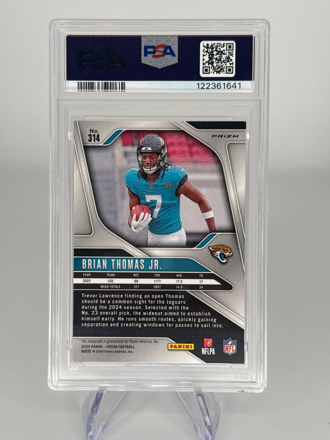 Brian Thomas Jr 2024 Panini Prizm Silver Rookie Auto, PSA 9 Mint, PSA 10 Auto