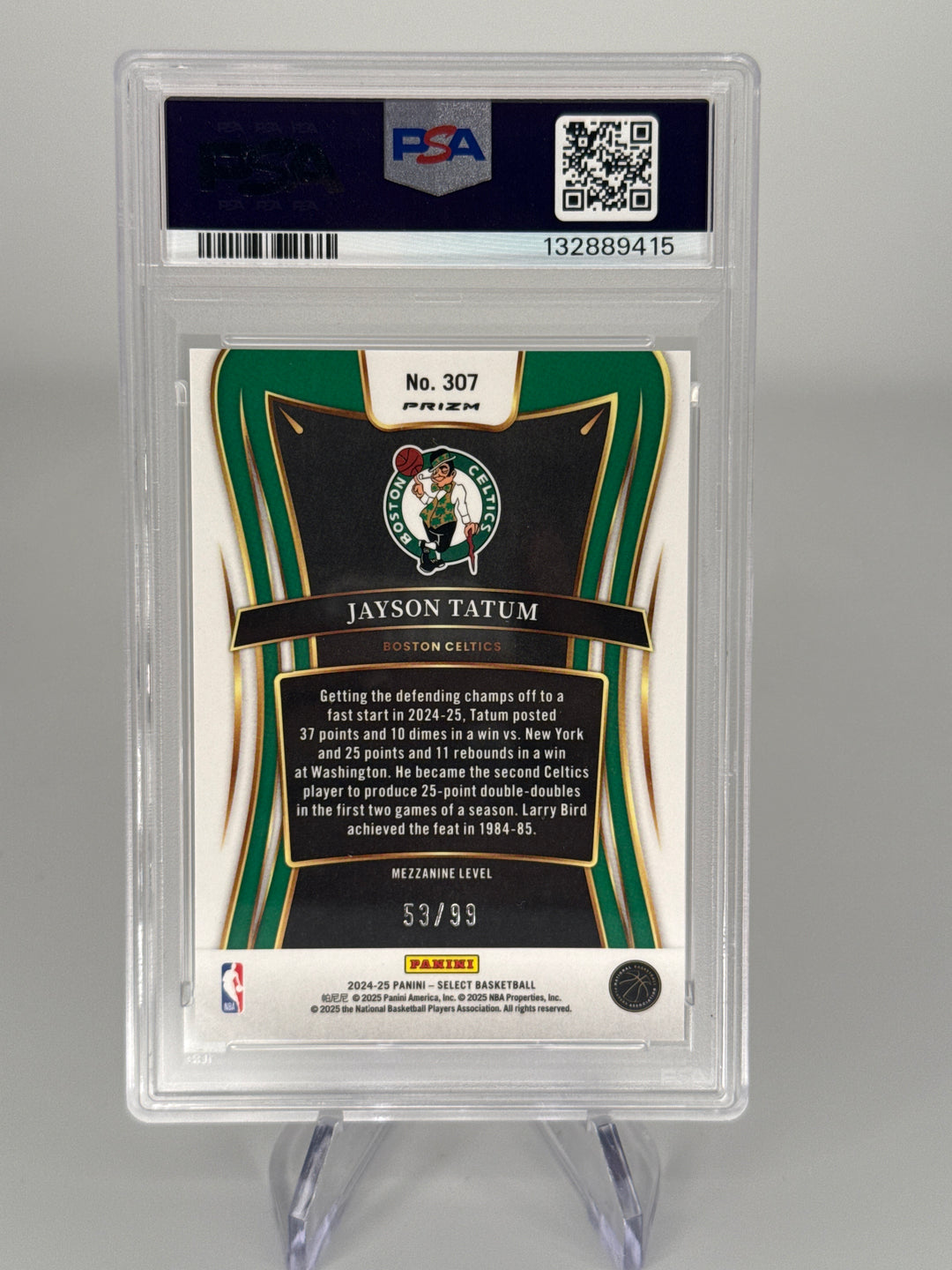 Jayson Tatum 2024 Panini Select Pink Cracked Ice, 53/99, PSA 10 Gem Mint