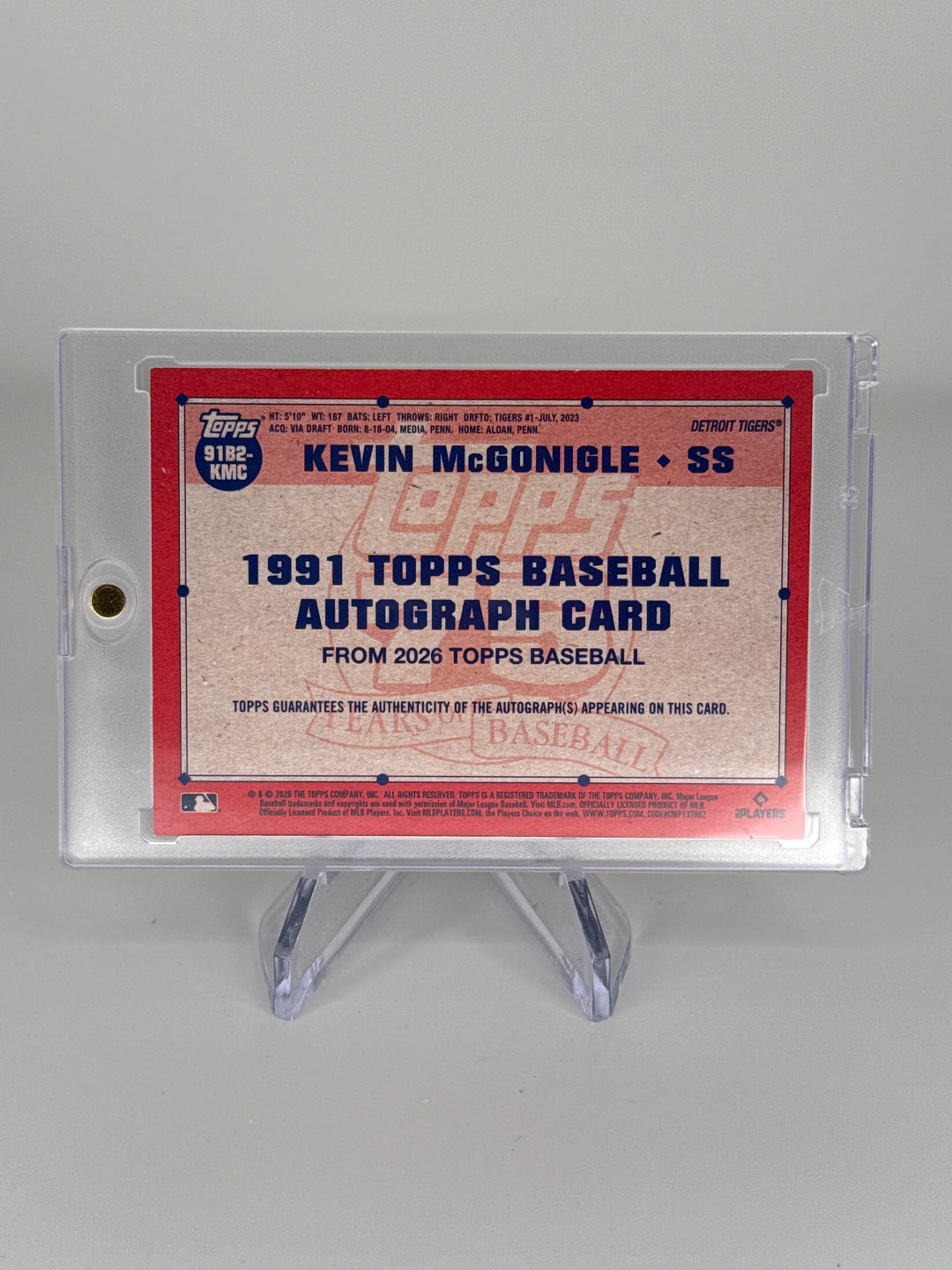 Kevin McGonigle 2026 Topps Series 2 1991 Gold Rookie Auto, 09/50