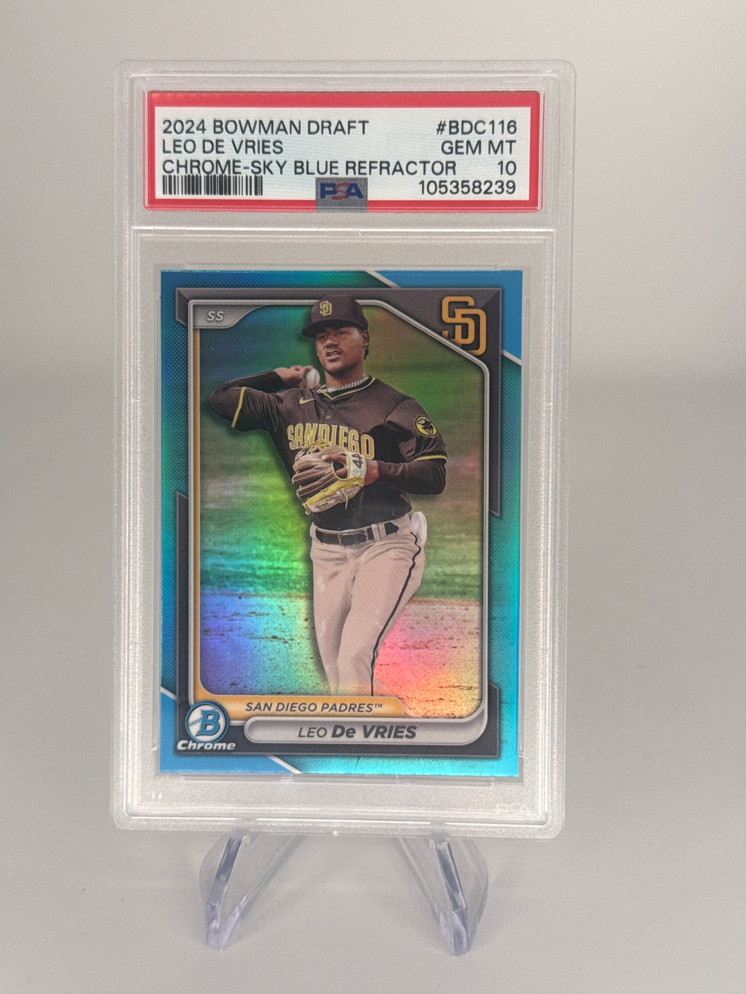 Leo De Vries 2024 Bowman Chrome Sky Blue Refractor, PSA 10 Gem Mint