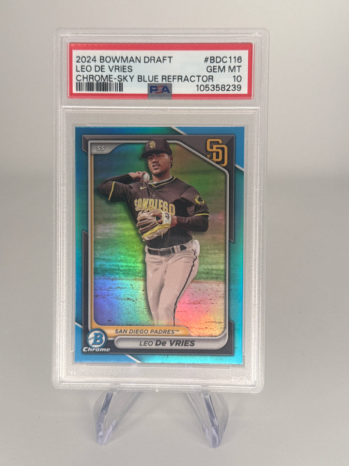 Leo De Vries 2024 Bowman Chrome Sky Blue Refractor, PSA 10 Gem Mint