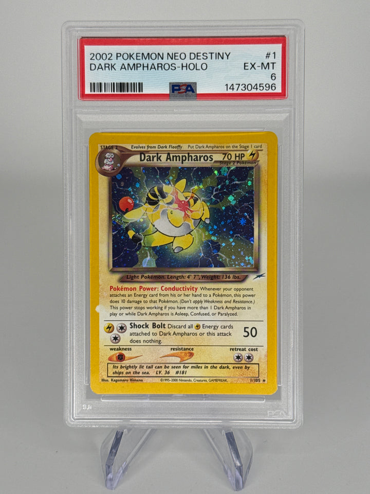 Pokemon TCG 2002 Dark Ampharos Neo Destiny Holo, 1/105, PSA 6