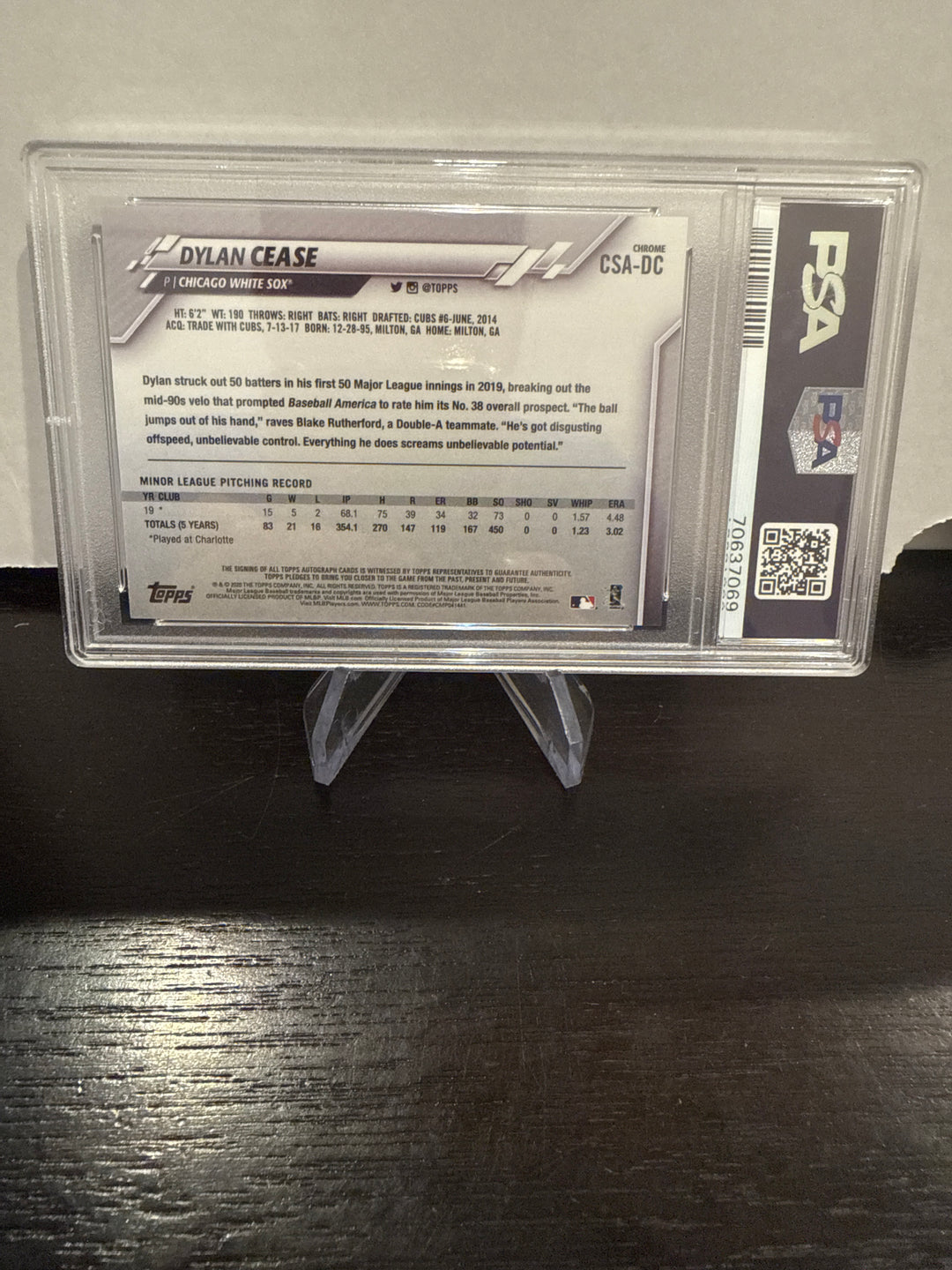 Dylan Cease 2023 Topps Chrome Sapphire Rookie Auto, PSA 10 Gem Mint