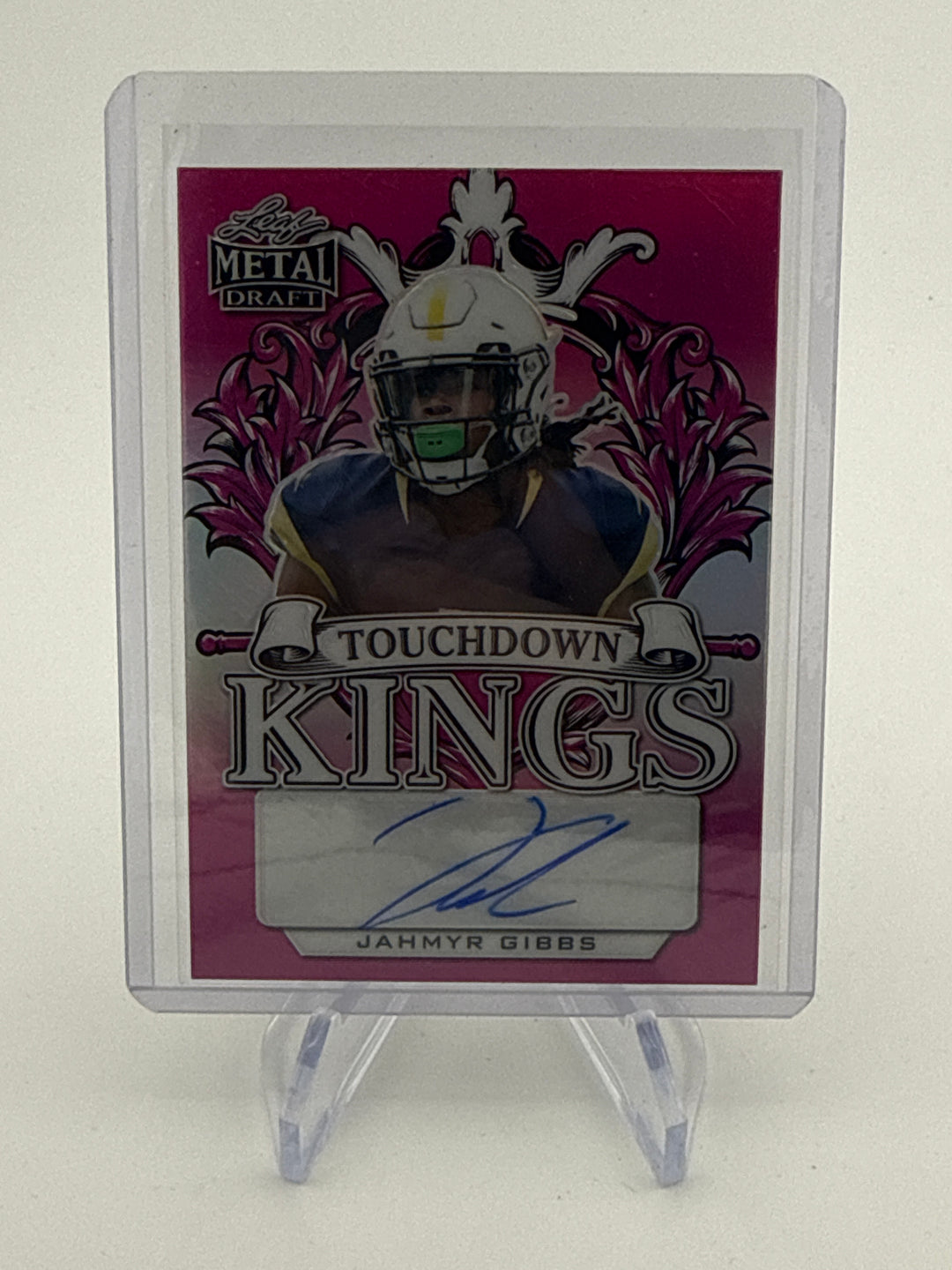 Jahmyr Gibbs 2022 Leaf Metal Draft Touchdown Kings Pink Rookie Auto, 6/20