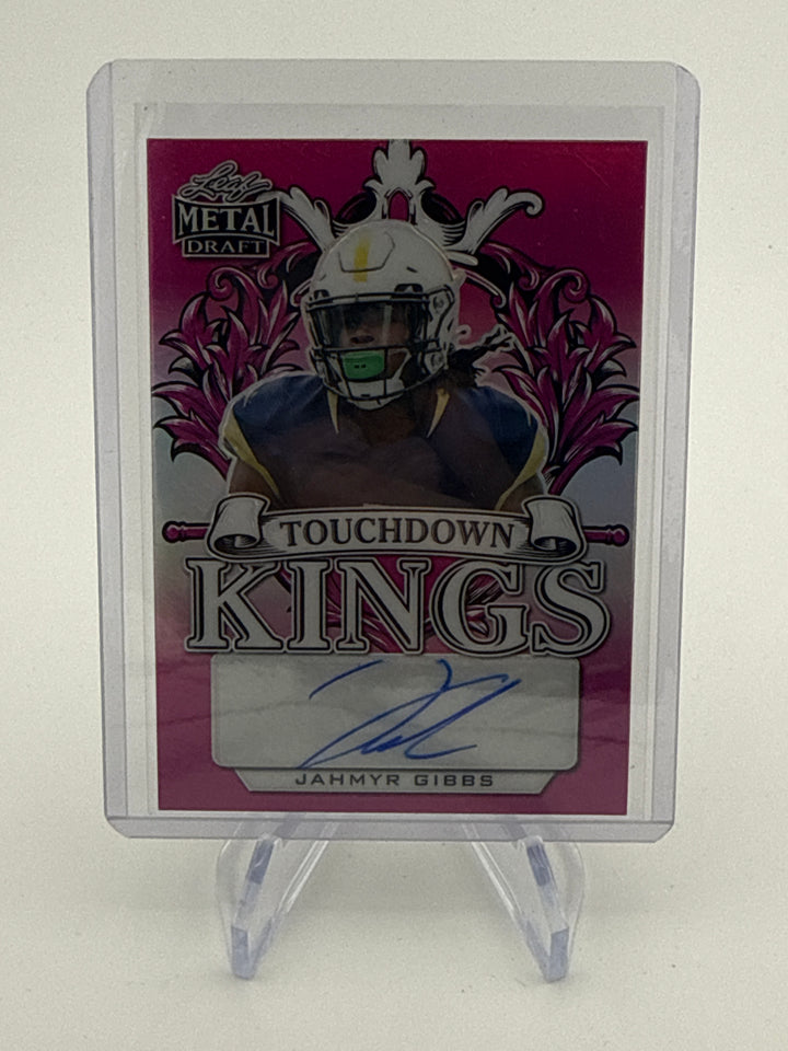 Jahmyr Gibbs 2022 Leaf Metal Draft Touchdown Kings Pink Rookie Auto, 6/20