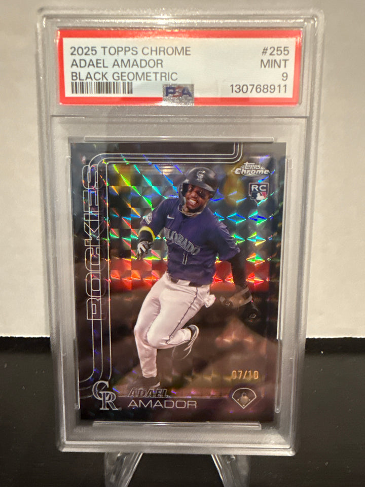 Adael Amador 2025 Topps Chrome Black Geometric Rookie, 07/10, PSA 9 Mint