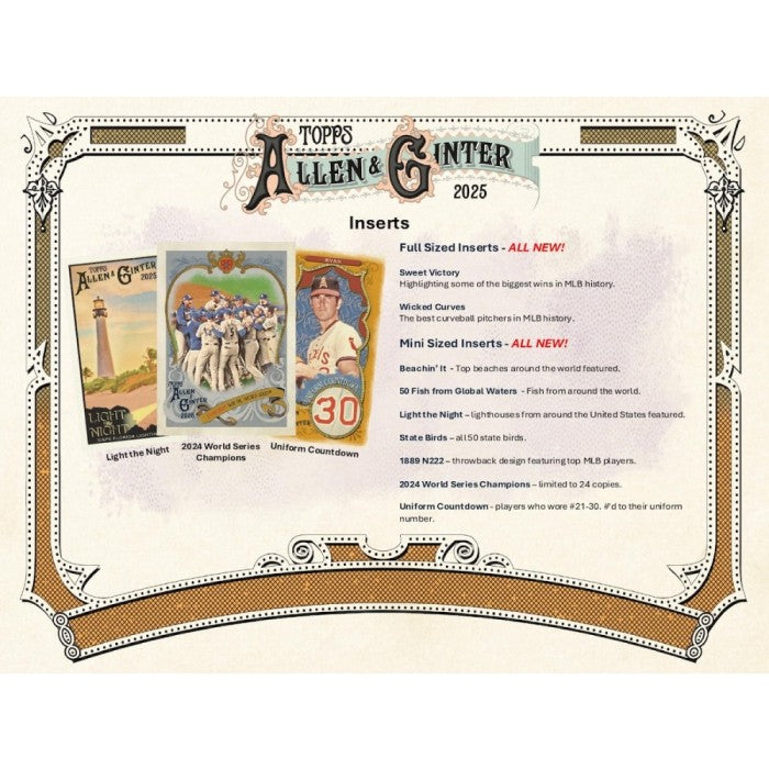 Topps Allen & Ginter 2025 trading card insert packaging with vintage-style design.