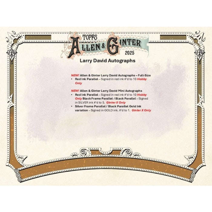 Topps Allen & Ginter trading card packaging with product details.
