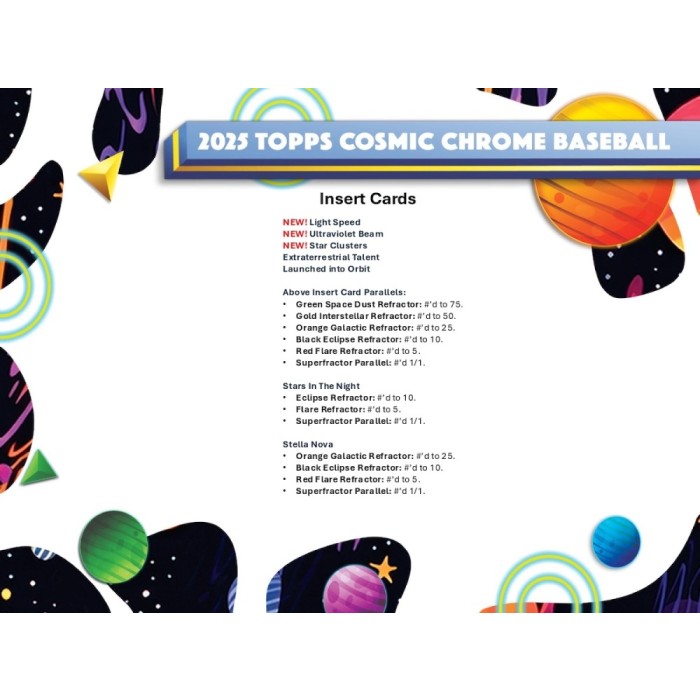 2025 Topps Cosmic Chrome Baseball insert cards with cosmic-themed design
