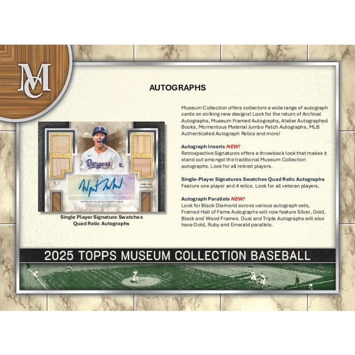 2025 Topps Museum Collection Baseball packaging with player image and text on a marble background