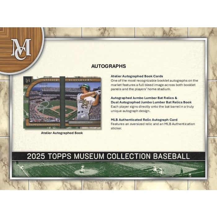 2025 Topps Museum Collection Baseball packaging with a baseball player image and text.