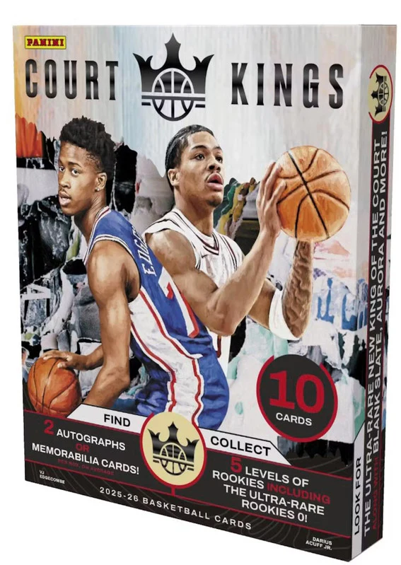 Panini Court Kings 2025 Basketball Cards trading card box featuring basketball player Jalen Brunson on the front, with a 10-card promotional badge and Court Kings branding.