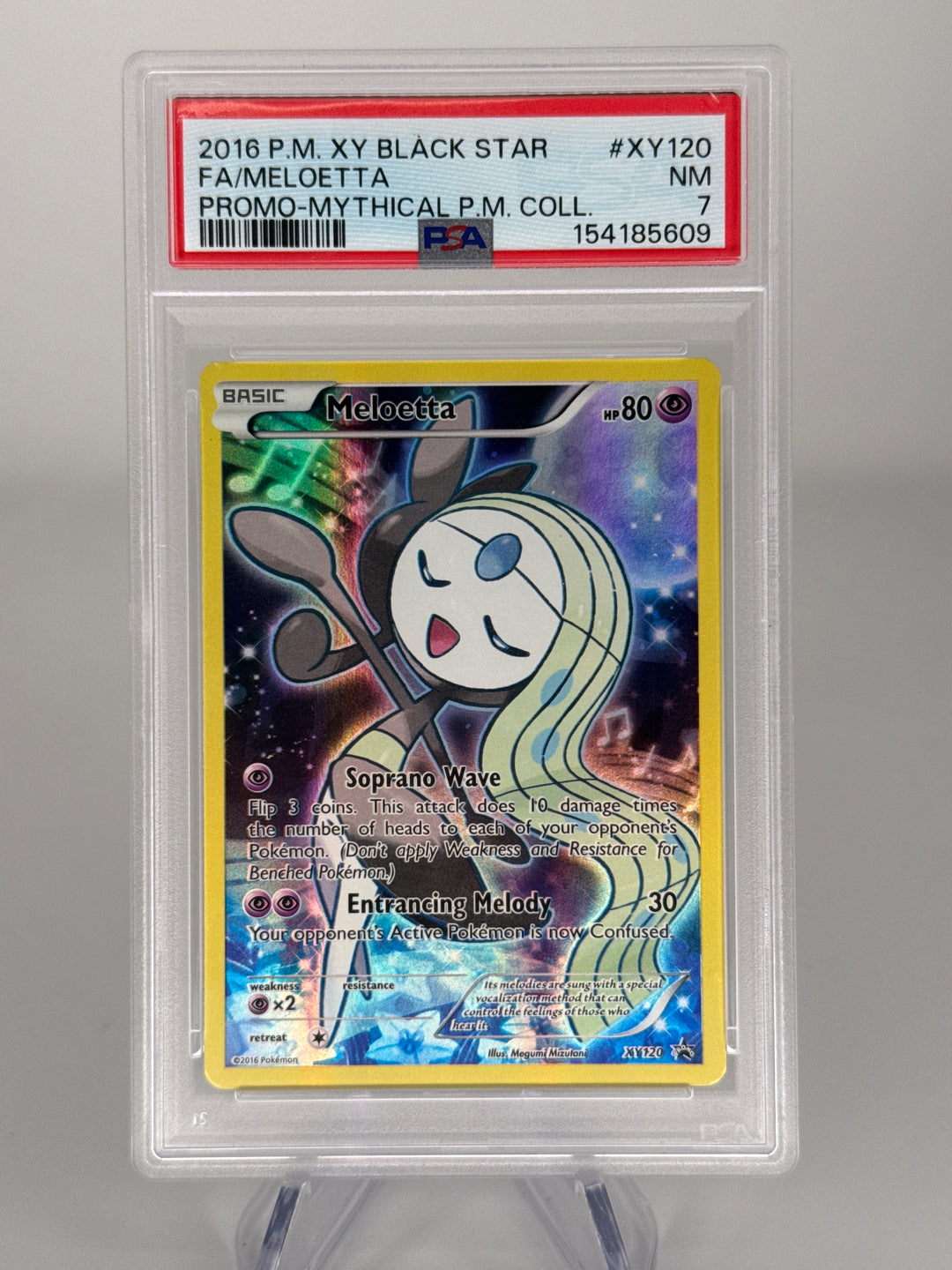 Pokemon TCG 2016 Meloetta Mythical Collection Black Star Promo Full Art, XY120, PSA 7