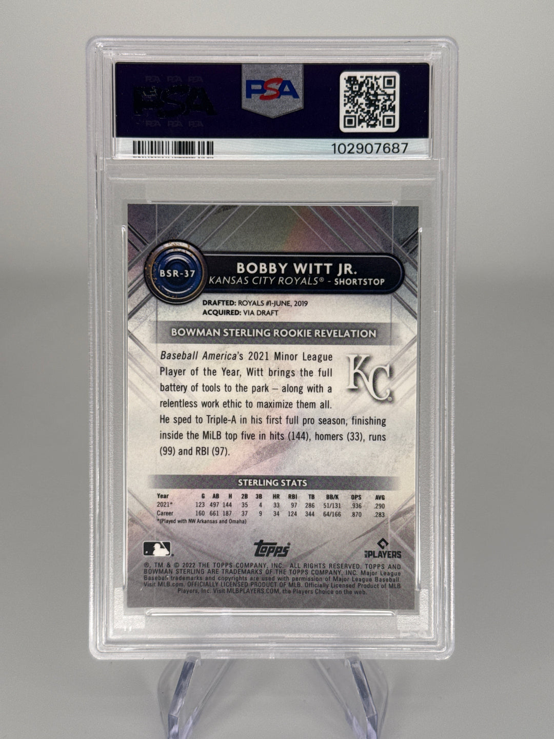 Bobby Witt Jr 2022 Bowman Sterling Black Atomic Refractor Rookie, 02/10, PSA 10 Gem Mint