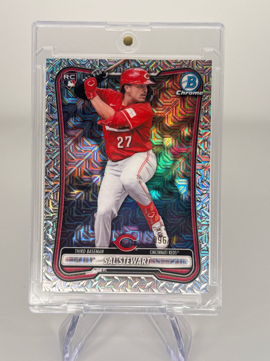 Sal Stewart 2026 Bowman Chrome Steel Metal Rookie Refractor, 096/100