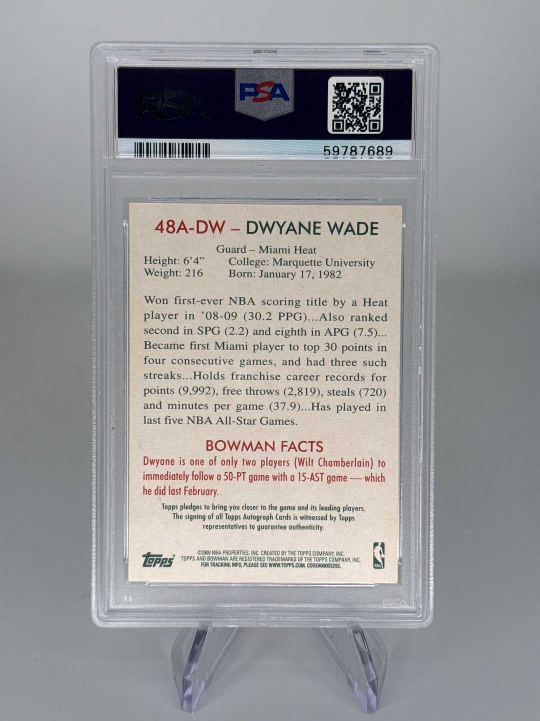 Dwyane Wade 2009-2010 Bowman Auto, PSA 10 Gem Mint