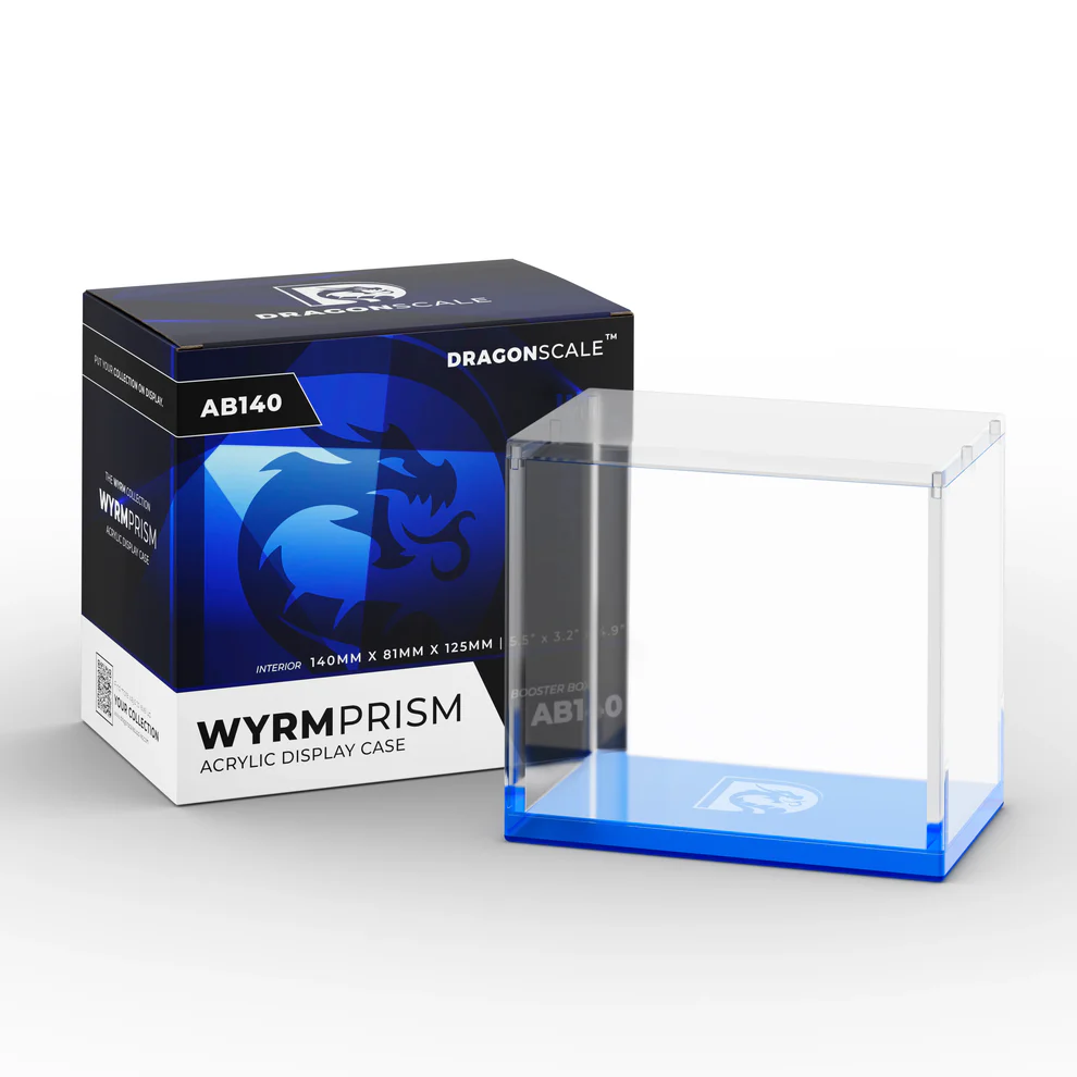 Wyrmprism acrylic display case with packaging on a white background