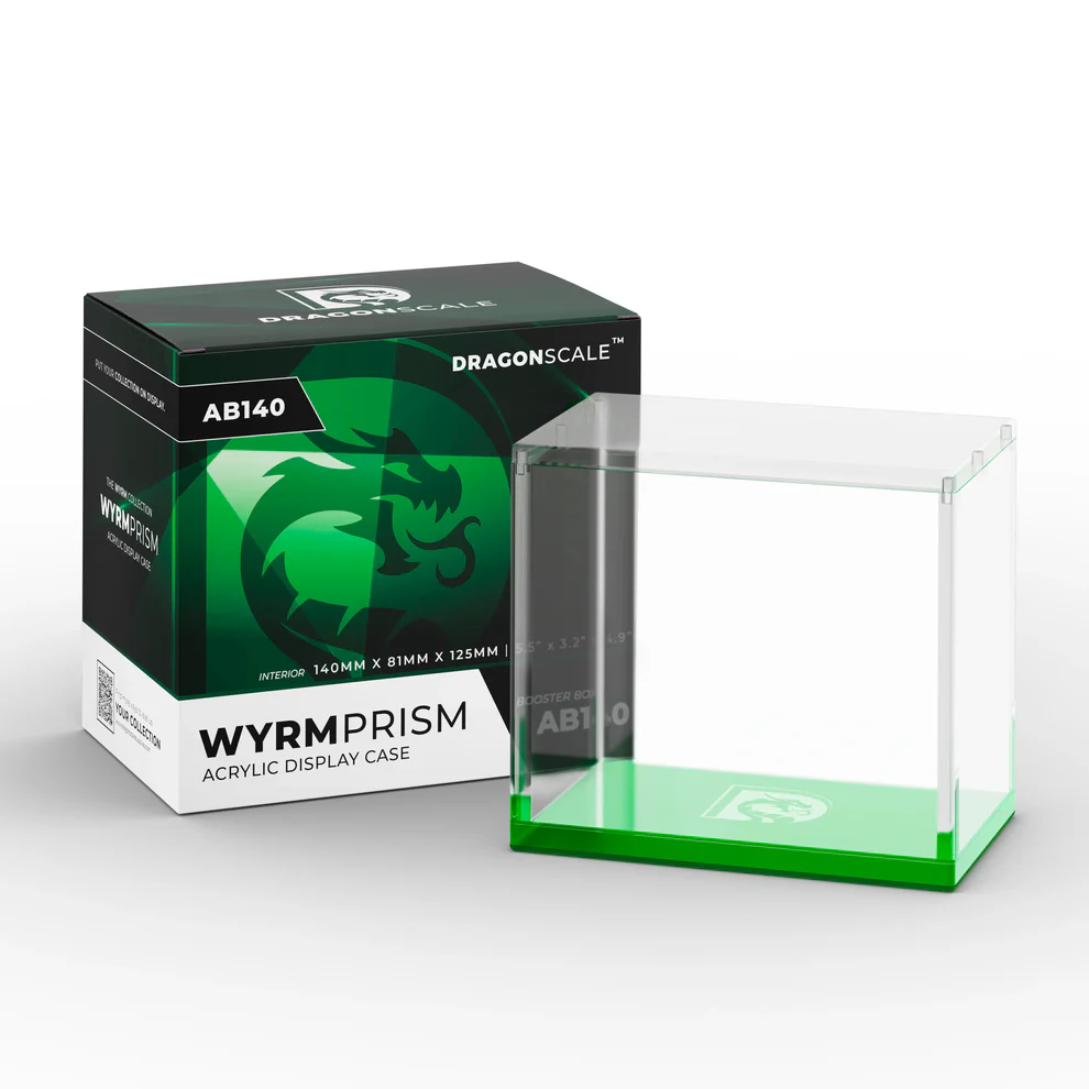 Wyrmprism acrylic display case with DragonScale packaging on a white background