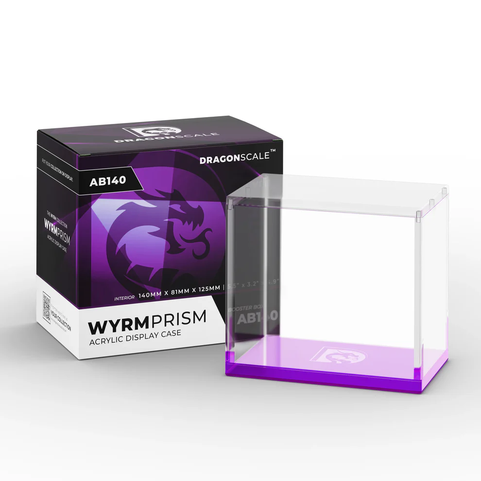 DragonScale WyrmPrism acrylic display case with packaging on a white background