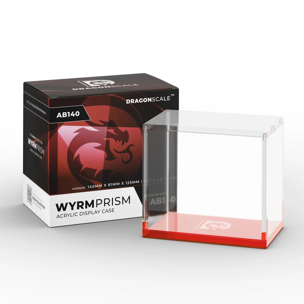 DragonScale WyrmPrism acrylic display case with packaging on a white background