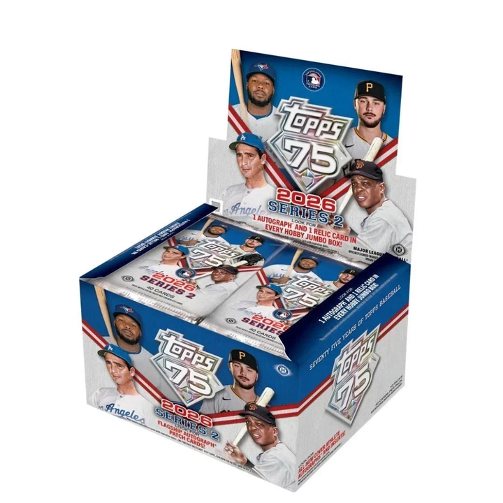 An image of 2026 Topps Series 2 Baseball Jumbo Hobby Box on a white background. 