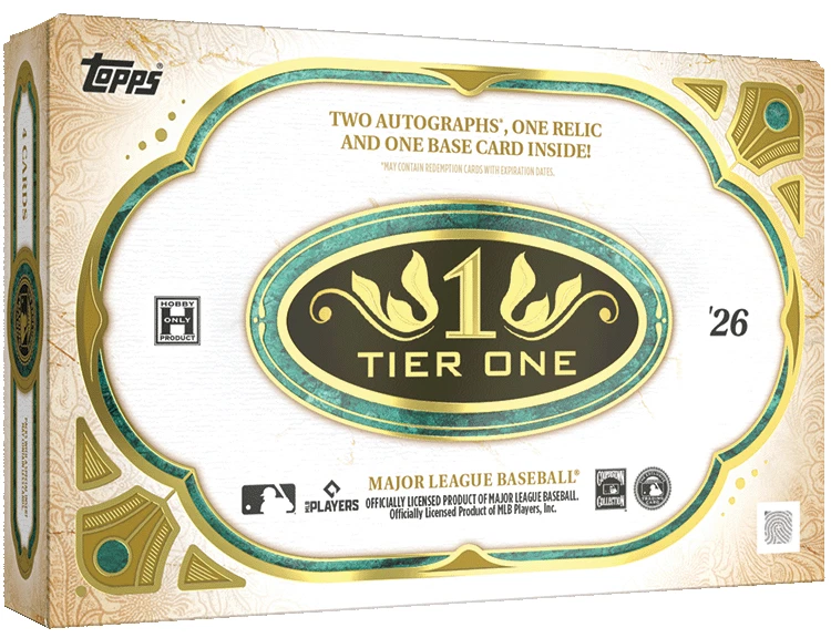 Topps Tier One trading card box with branding and product details.