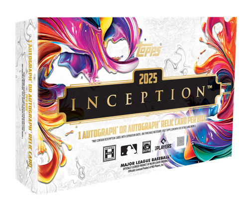Topps 2025 Inception trading card box with colorful design and branding.